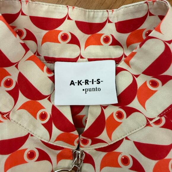 Akris Punto Dress Size 8 Cotton Belted Pockets Mod Retro Bird Circle Dot NWOT - Picture 10 of 16